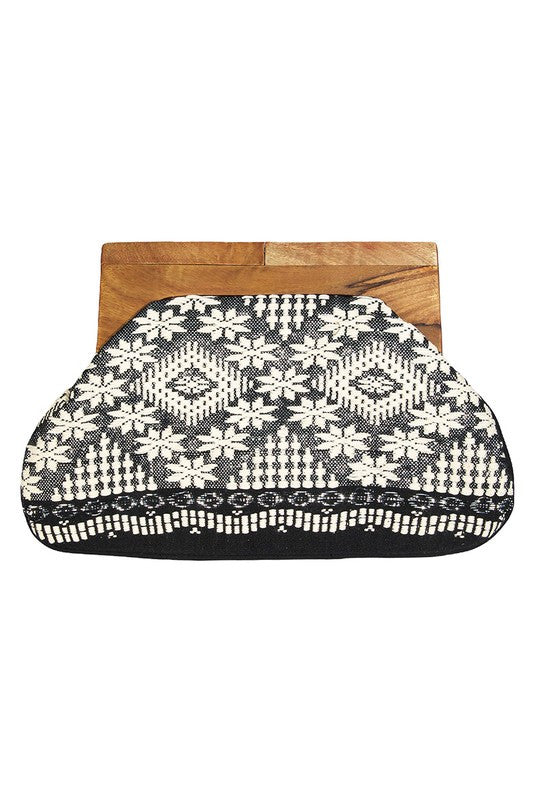 Boho Wood Frame Clutch Bag