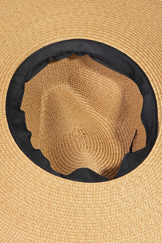 Faux Leather Belt Straw Fedora Hat