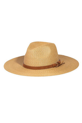 Faux Leather Belt Straw Fedora Hat