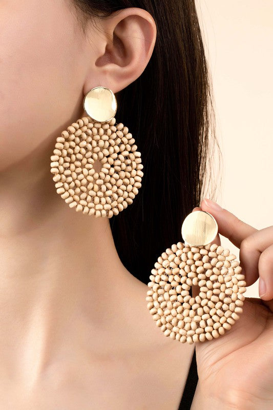 B A C K IN S T O C K wood disk drop earrings