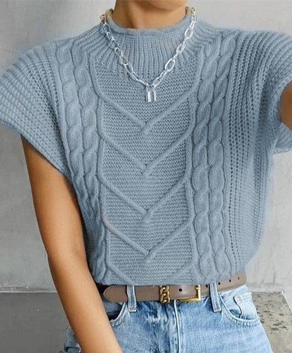 Mock neck short sleeve sweater