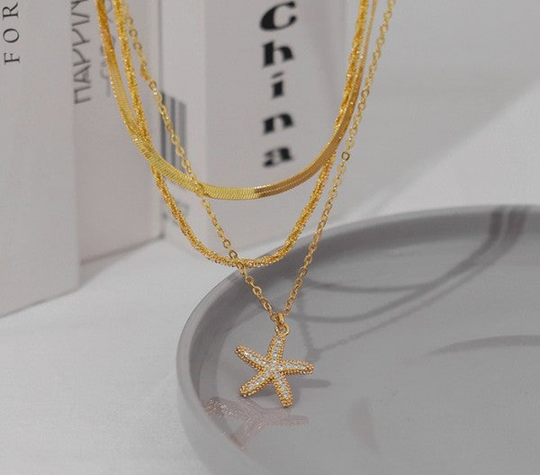 Starfish and Double Layering Chain Necklace