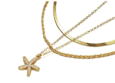 Starfish and Double Layering Chain Necklace