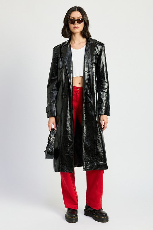 FAUX LEATHER TRENCH COAT