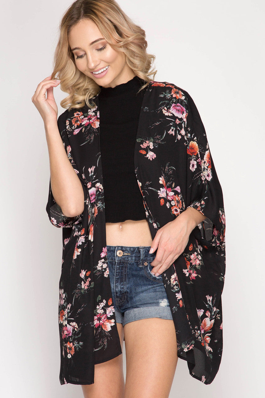 ERICA KIMONO SLEEVE FLORAL CARDIGAN