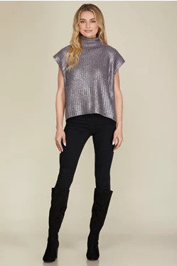 METALLIC FOIL TURTLENECK SWEATER