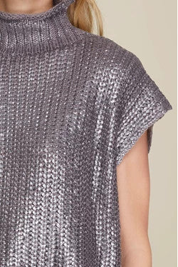 METALLIC FOIL TURTLENECK SWEATER