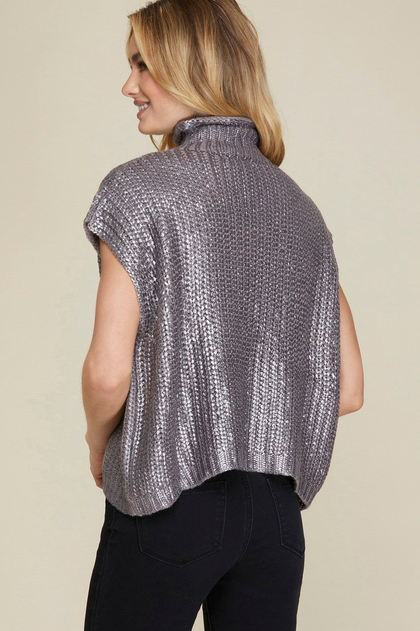 METALLIC FOIL TURTLENECK SWEATER