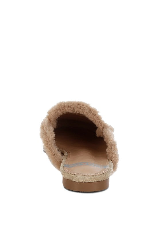 Bosnia Suede & Faux Fur Slip On Mules