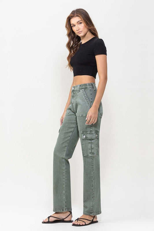 Mid Rise Straight Jeans with Cargo Pocket Detail