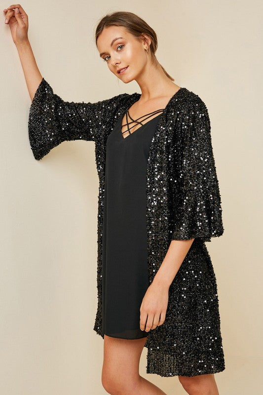 SEQUIN BELL SLEEVE KIMONO