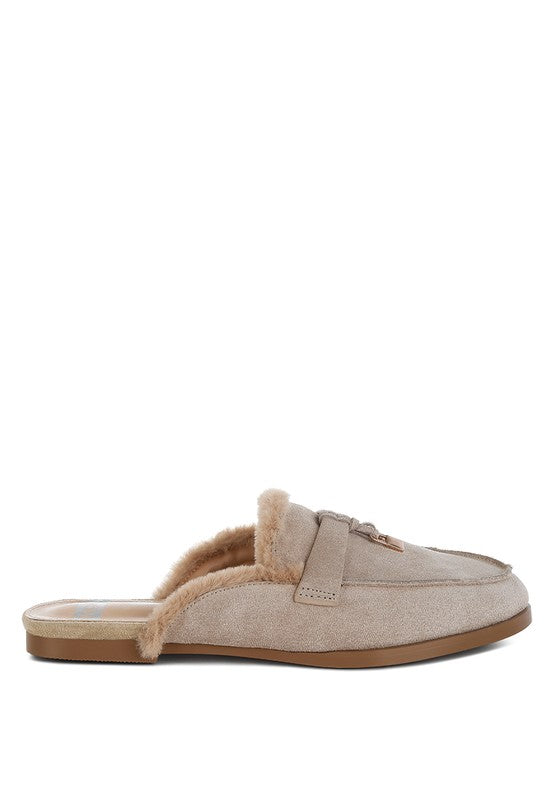 Bosnia Suede & Faux Fur Slip On Mules