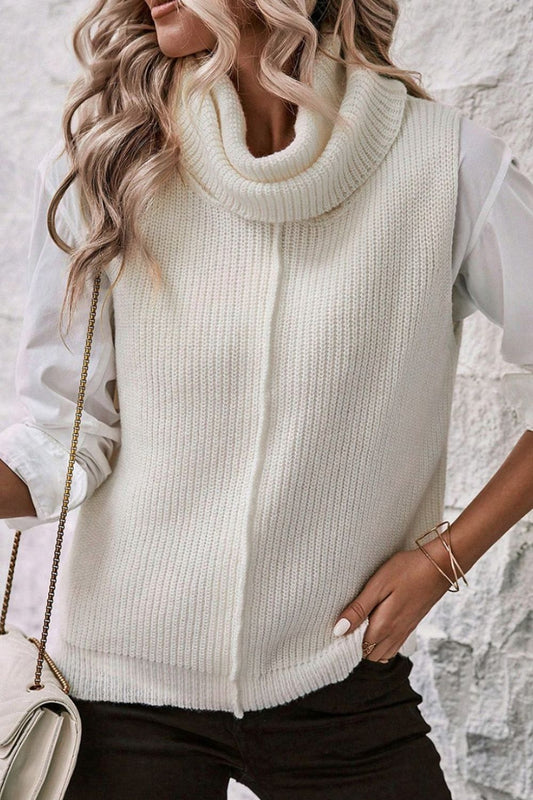 Central Seam Turtleneck Sleeveless Sweater Vest