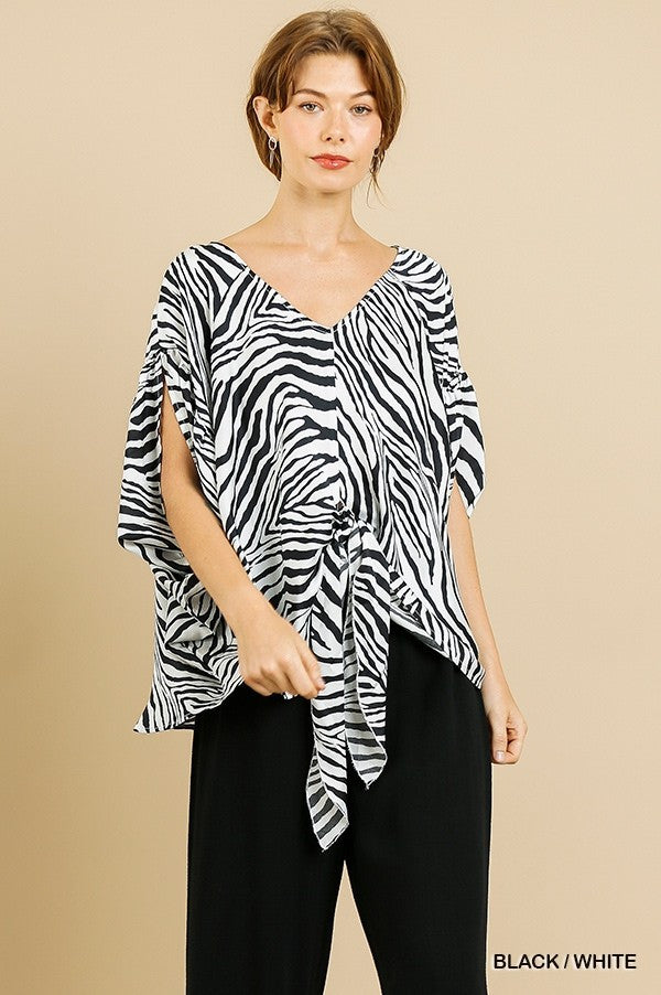 ZEBRA PRINT TIE FRONT TOP