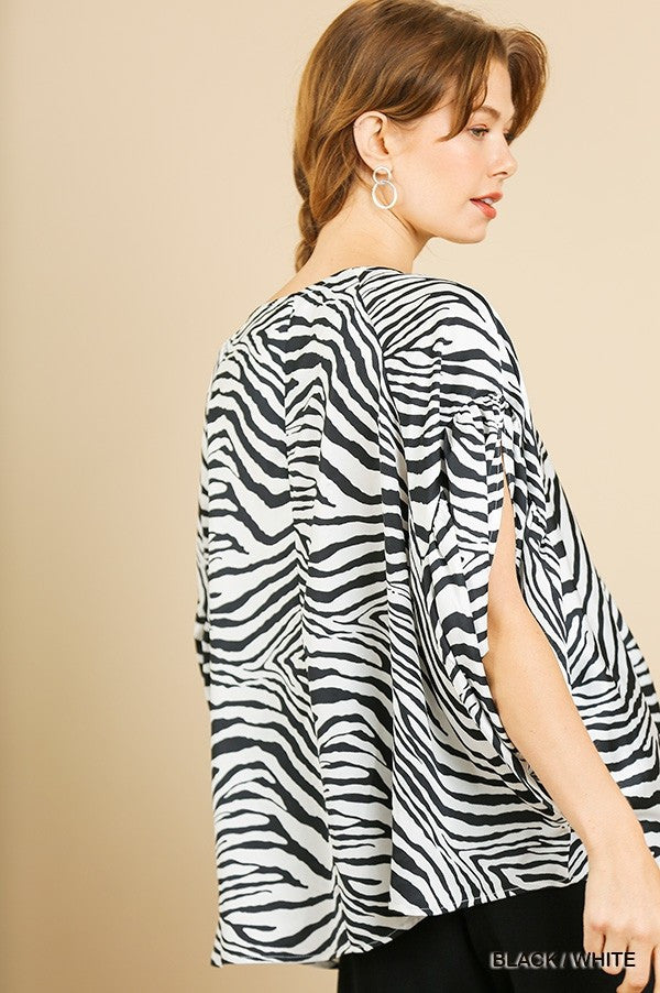 ZEBRA PRINT TIE FRONT TOP